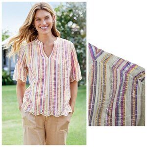 NWT Soft Surroundings Ciel Metallic Stripe Eyelet Top 3X